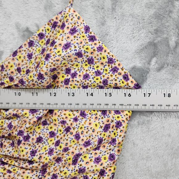 Zara Dress Womens L Multicolor Floral Satin Slip Ruched Tie Front Mini Party - Picture 9 of 11